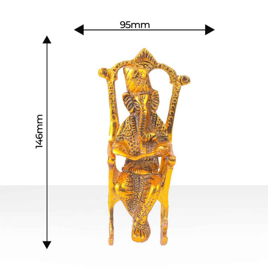 Ganesh Ji Idol Reading Scripture on Chair in Gold Polish | Devnidhi
