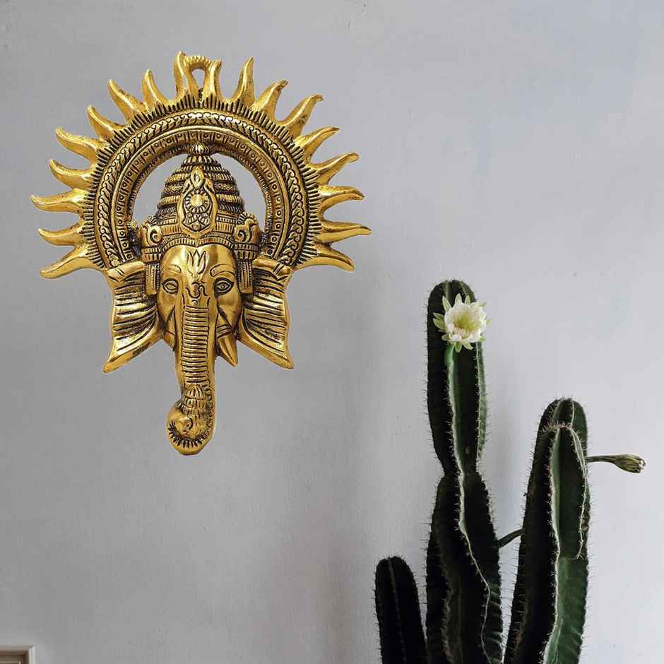 Ganesh Ji with Surya Mukut Wall Hanging in Gold Polish | Devnidhi