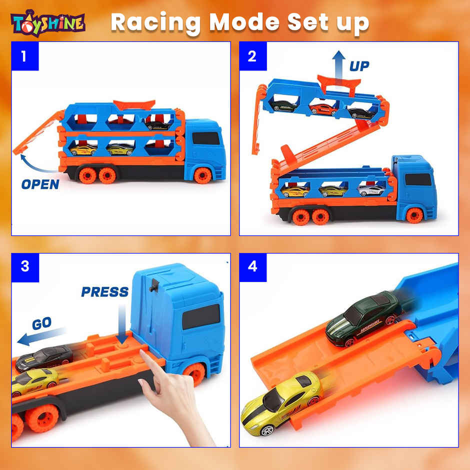 Toyshine Big Hauler Transport Truck with Foldable Race Track & 2 Diecast Cars for Kids
