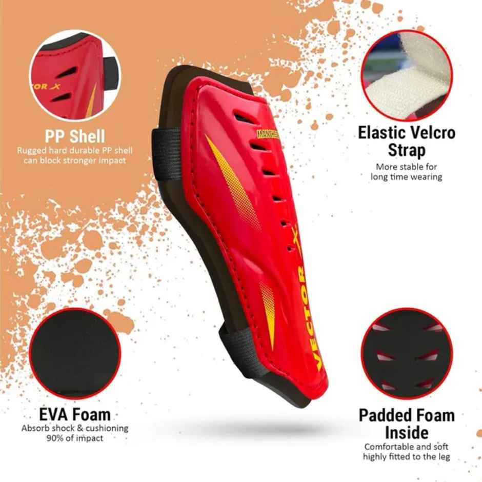 Vector X Manchester Shinguard | Shinguard For Football | Shinguard For Men| Red| Set of 2 | (S/M)