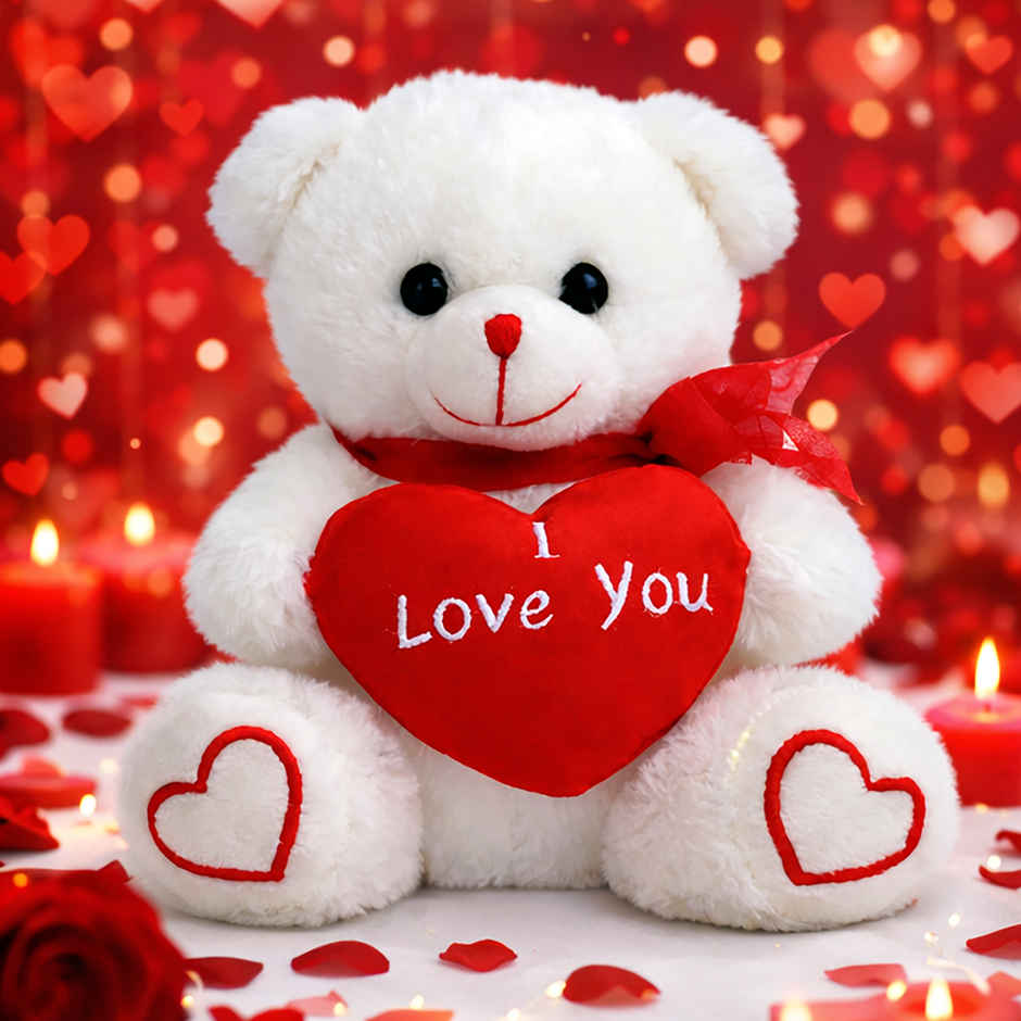 Webby Plush Teddy Bear with Heart | 22 cm | Beige