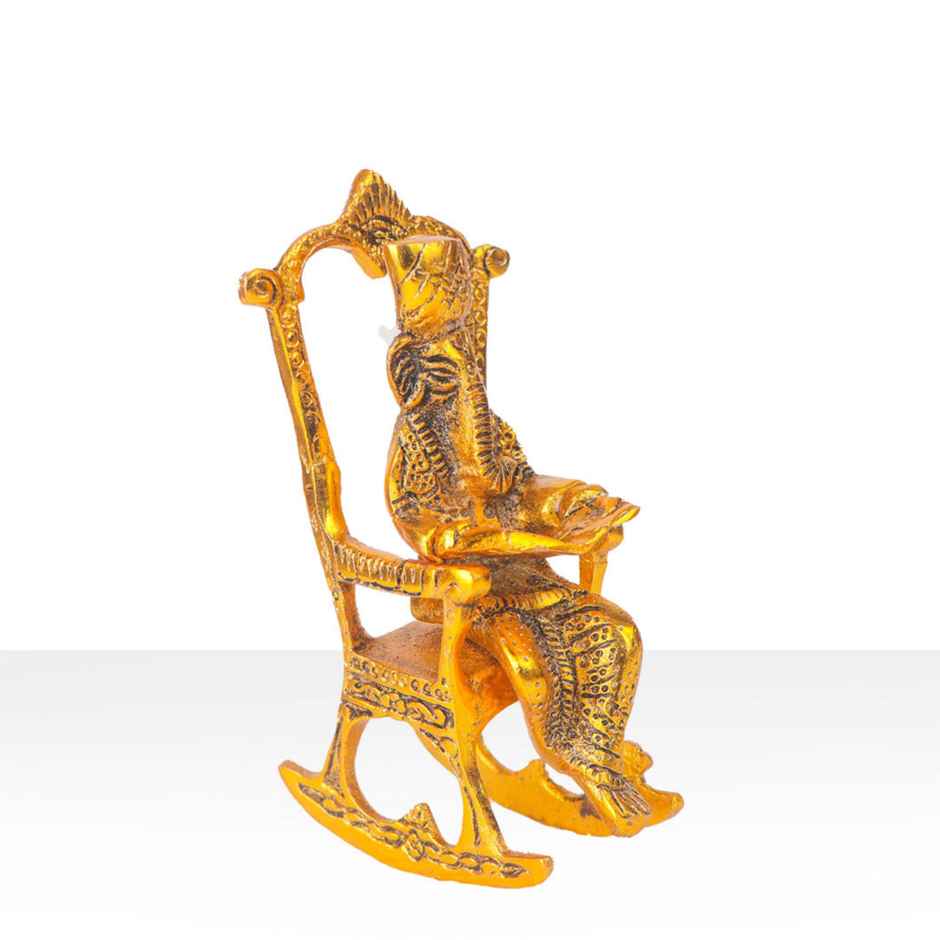 Ganesh Ji Idol Reading Scripture on Chair in Gold Polish | Devnidhi