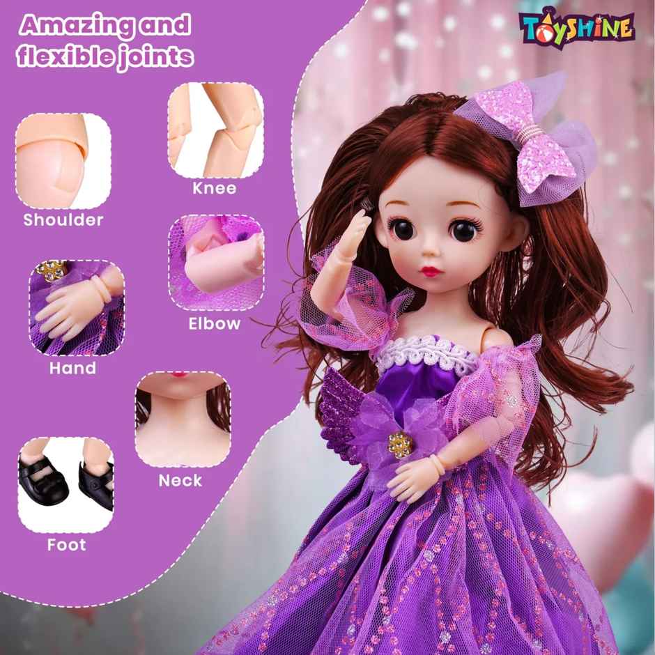 Toyshine 9 Inch Alia Doll In Wedding Dress | Pretend Play Toy | Purple