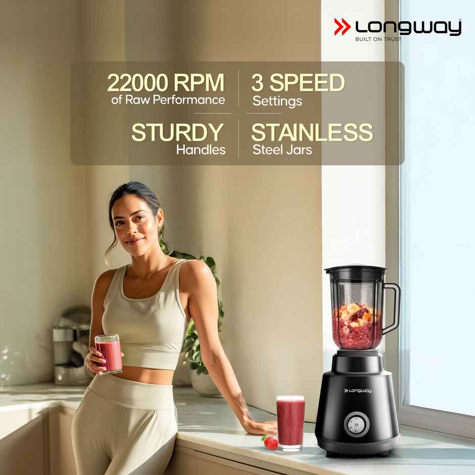 Longway Roto Max Up to 750W Max Output Juicer Mixer Grinder | 4 Jars | Black & Grey
