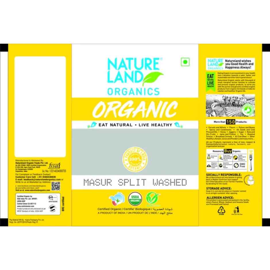 Natureland Organic Masoor Dal Split Washed