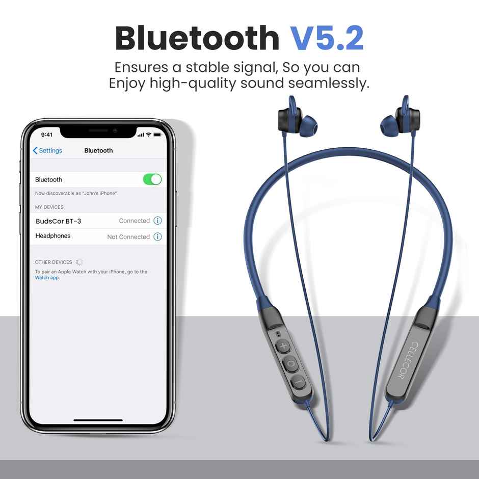Cellecor Bt - 3 Wireless Bluetooth Earphone Neckband Magnetic Earbuds Blue