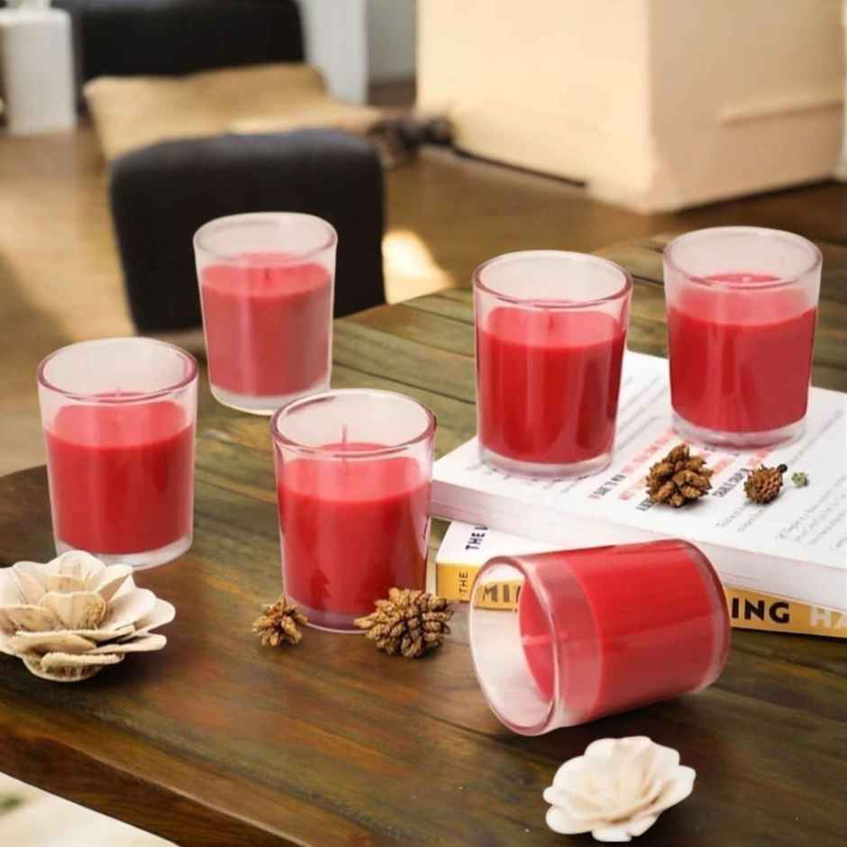 Scented Glass Votive Candles | Rose | Pack of 3 | Samsidhi