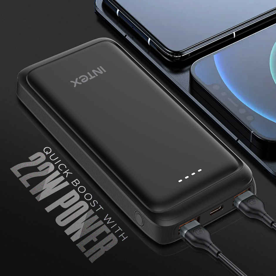 Intex 10000 mAh 22 W Wired Power Bank(Lithium Polymer, Fast Charging for Mobile) - Smokey Black