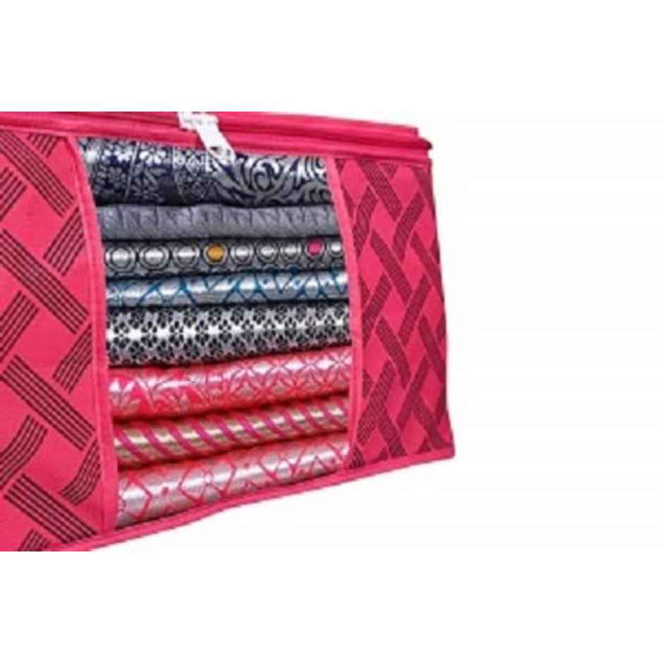 Saree Organizer - Foldable Cover with Zip | Transparent Window | Red Checker