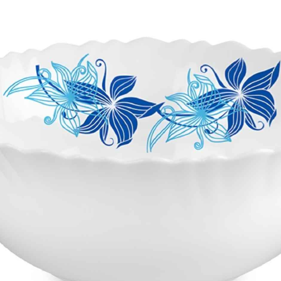 Cello Blue Swirl Dazzle Series Opalware Pudding Set Microwave & Dishwasher Safe Set Of 7 White