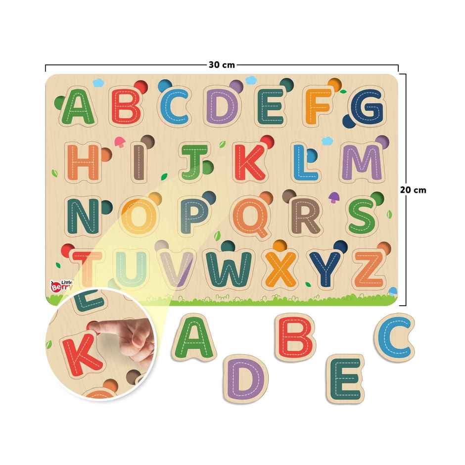 Alphabet Wooden Knob Puzzle Board For Kids With Pictures - Lb54