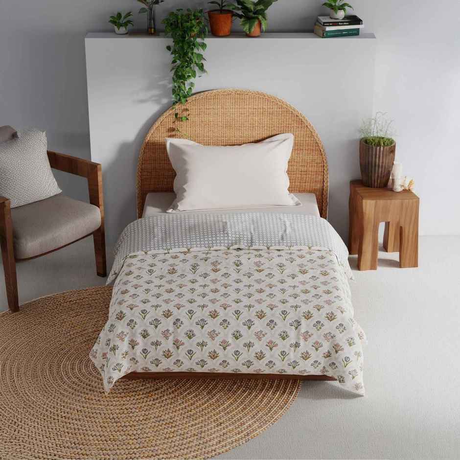 Bianca Extremely Soft Muslin Cotton Dohar With Pure Cotton Single Size | Mezzo Floral-Grey, White