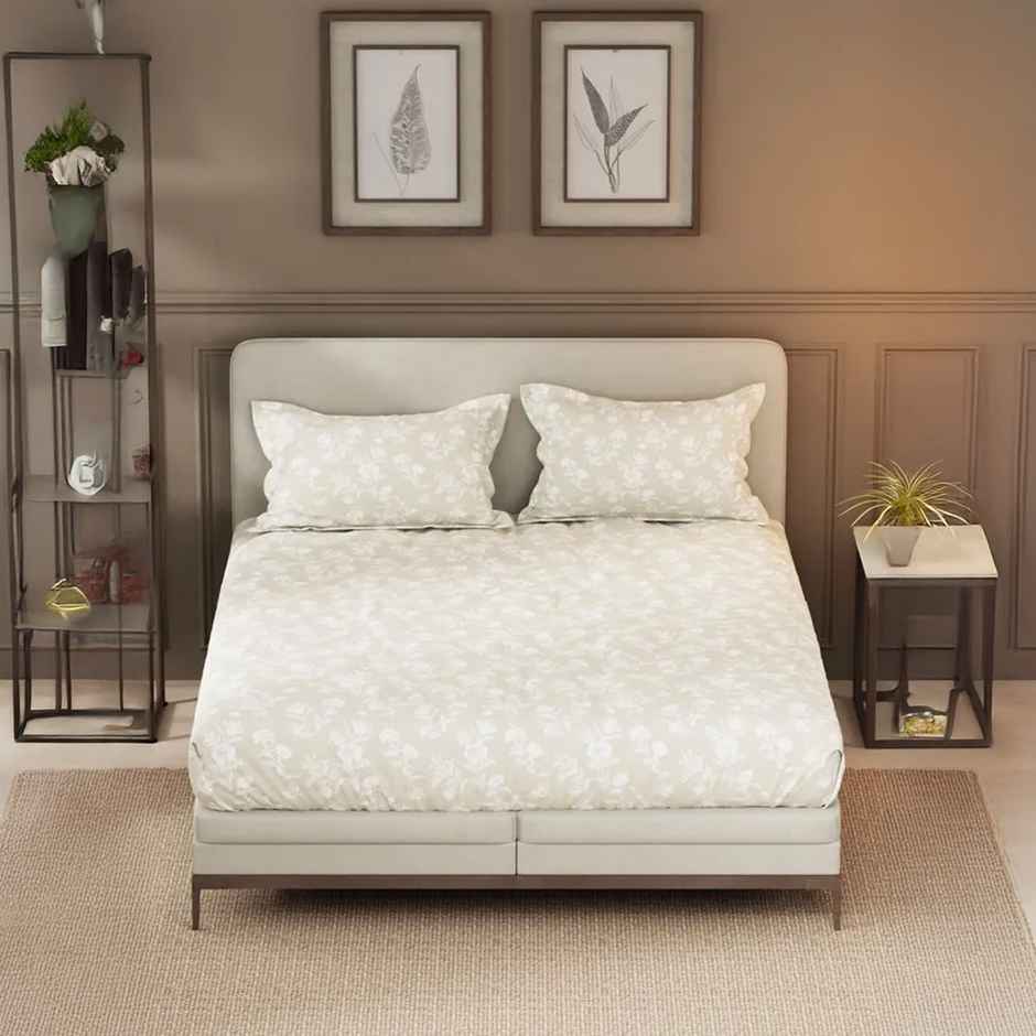 Nautica Designer 100% Satin Cotton Xl King Bedsheet With 2 Pillow Covers - 3Pc Set Floral-Sand