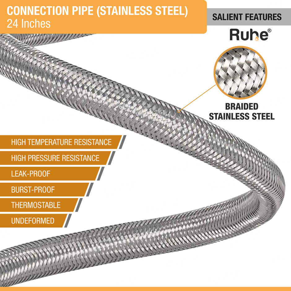 Ruhe Geyser Connection Pipe SS (24 Inches) (304 Grade) (Pack of 2)