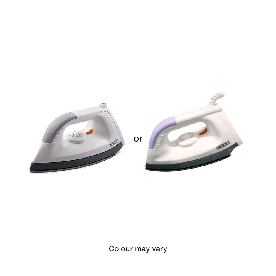 Usha Dry Iron 1602 (1000W) Non-Stick PTFE Coated Soleplate With 180 Degree Swivel Cord - Grey