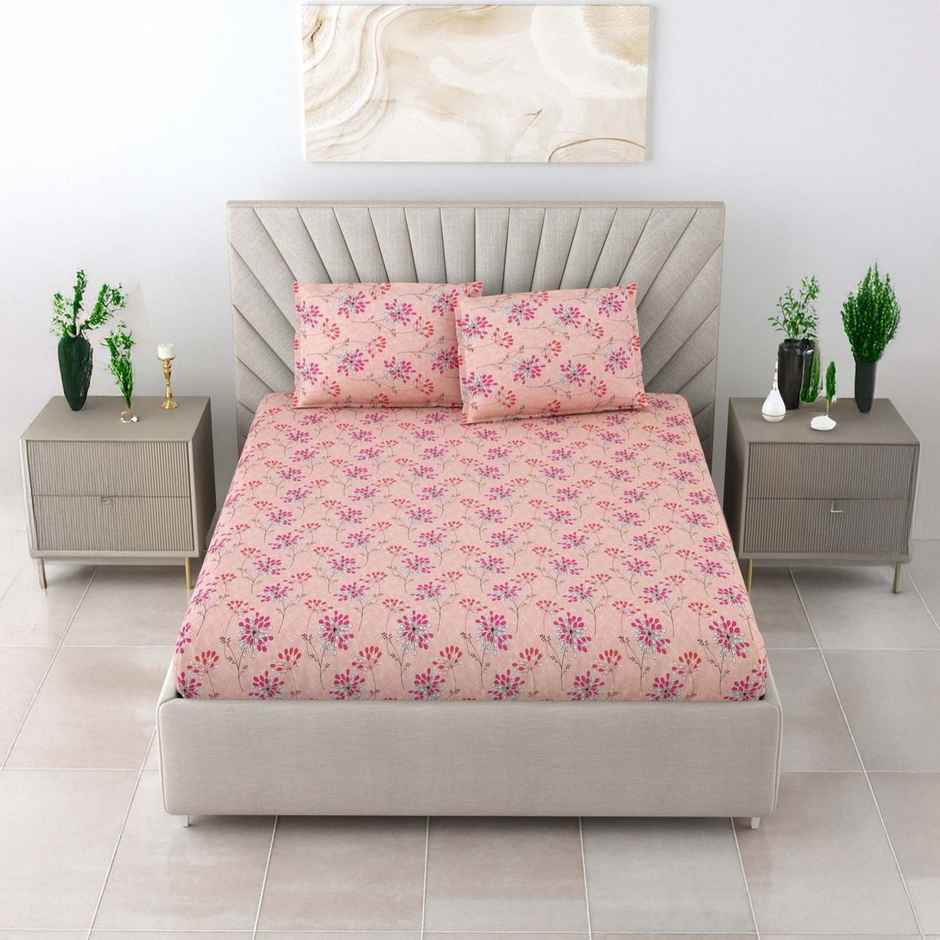 Bombay Dyeing Epigram 120 TC 100% Cotton Red Super King Size Bedsheet with 2 Pillow Covers