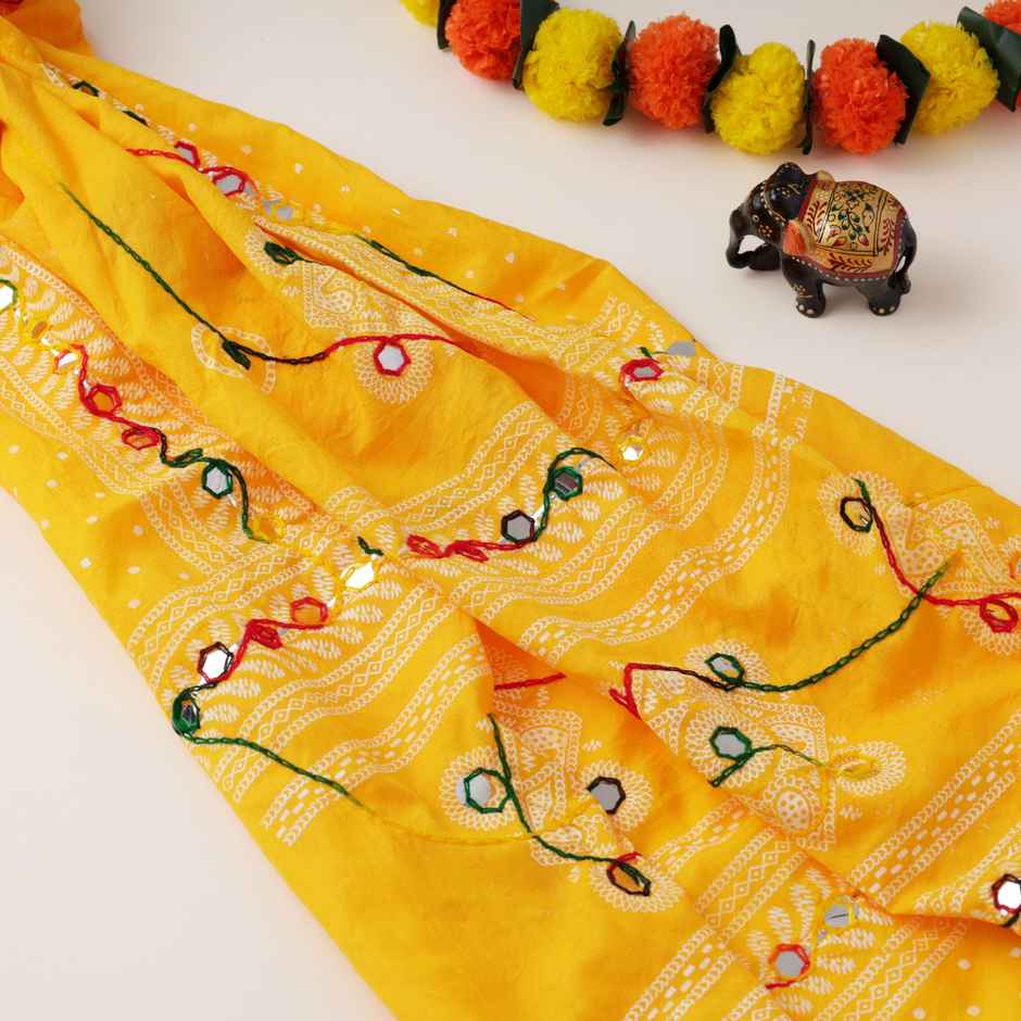 Embroidered Yellow Dupatta | Traditional Thread Work | Happy Mail