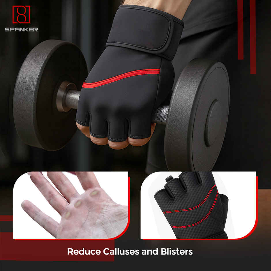 Spanker Sports Gym Gloves for Men, Half-Finger Workout Gloves with Wrist Support & Padded Palm