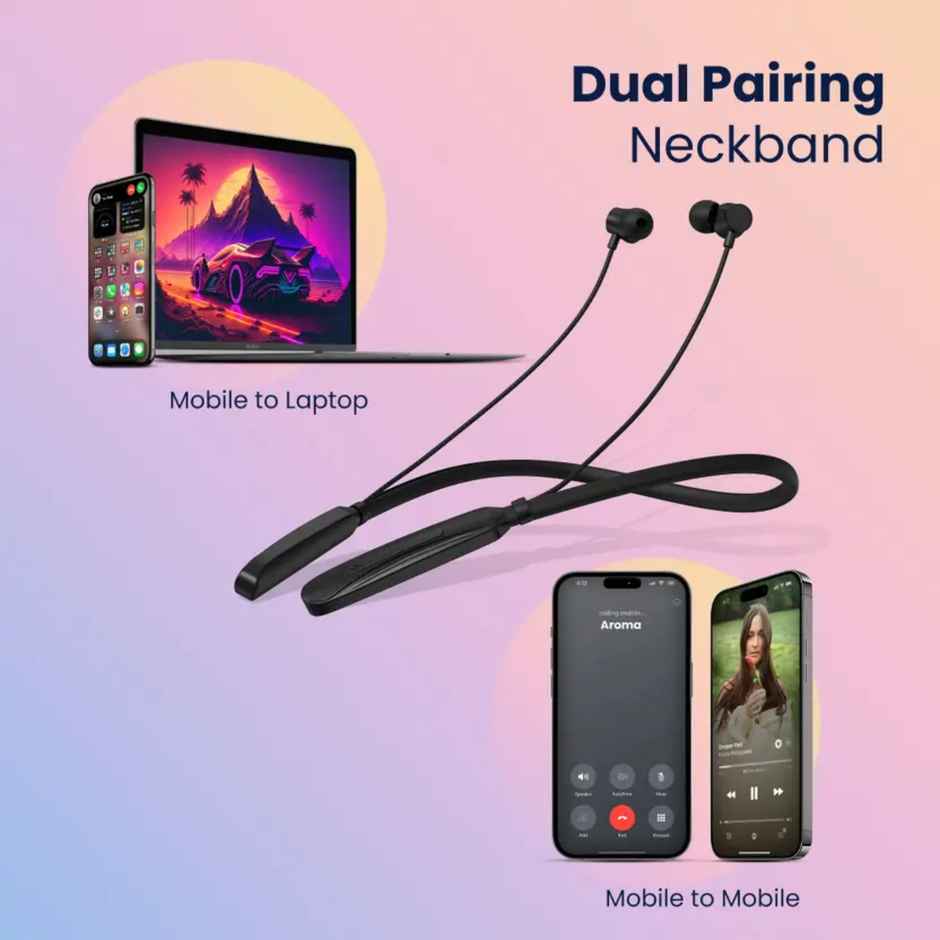 Aroma Nb120 Banner Upto 40h Playtime I Enc I Fast Charging I Dual Pairing Neckband Bluetooth