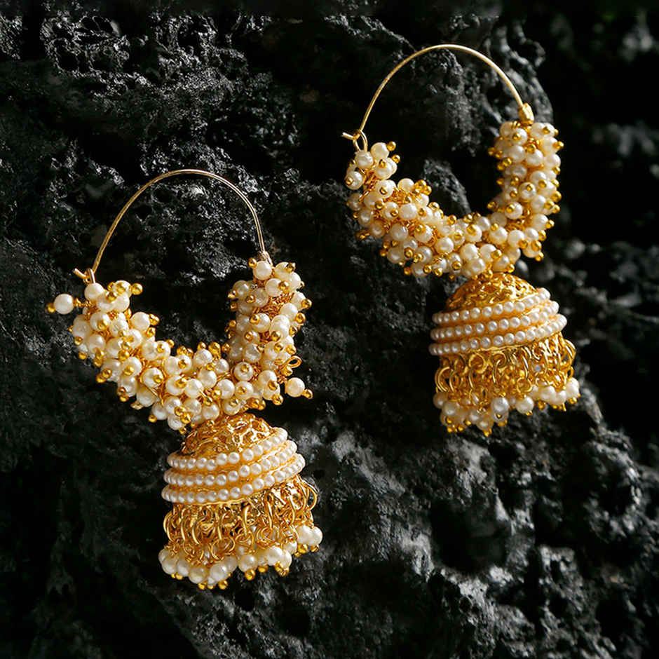 YouBella Fashion Jewellery Gold Plated Pearl Jhumka Earings for Women Traditional Earrings