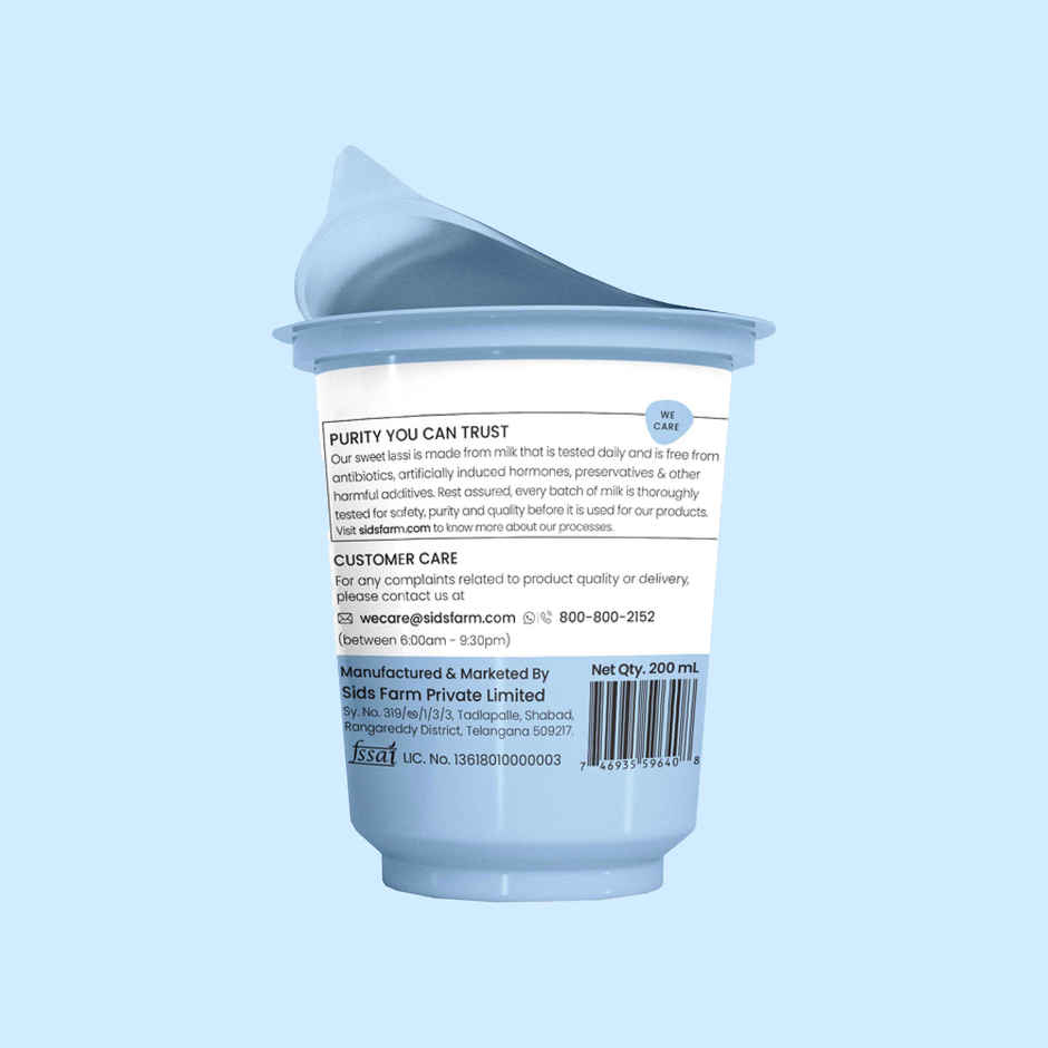 Sid's Farm Sweet Lassi - No Artificial Flavours Or Preservatives. Made From Tested Milk