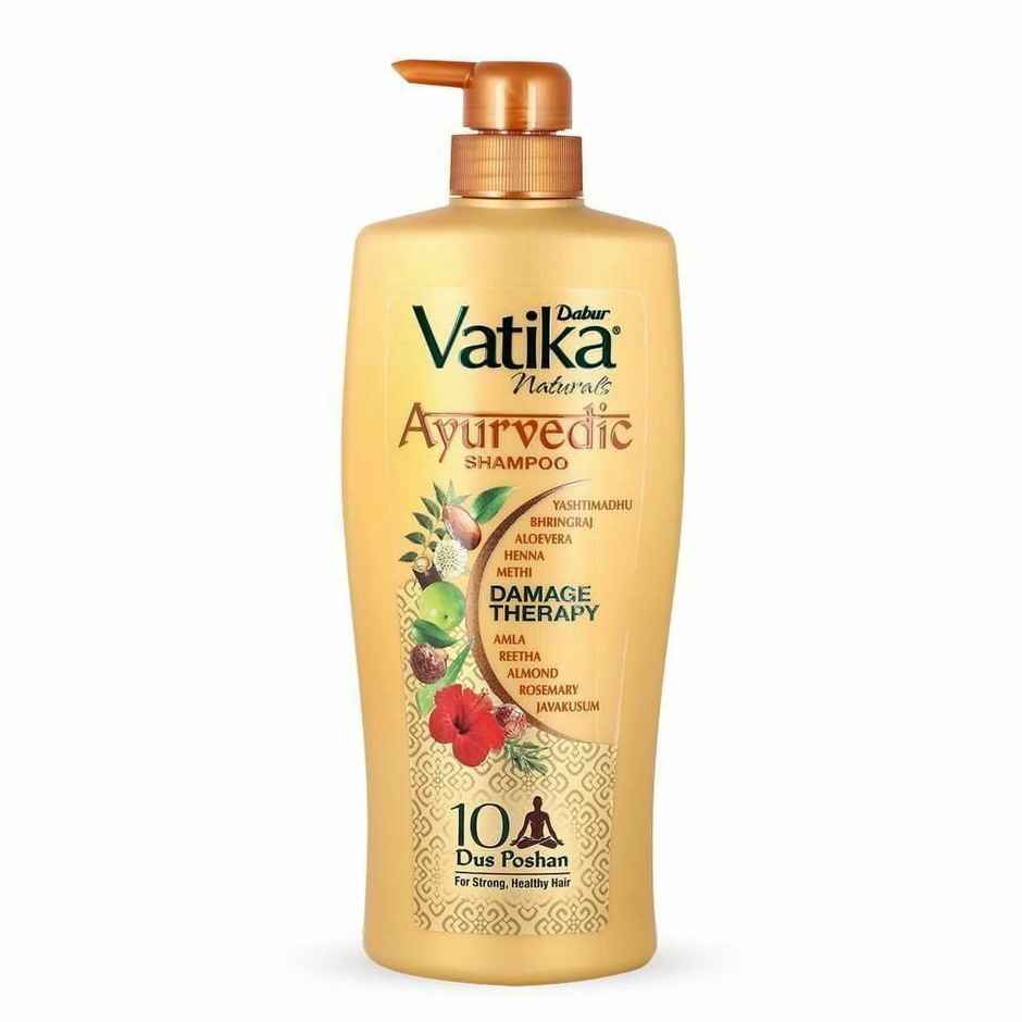 Dabur Vatika Ayurvedic Shampoo, Damage Therapy With 10 Natural Herbs