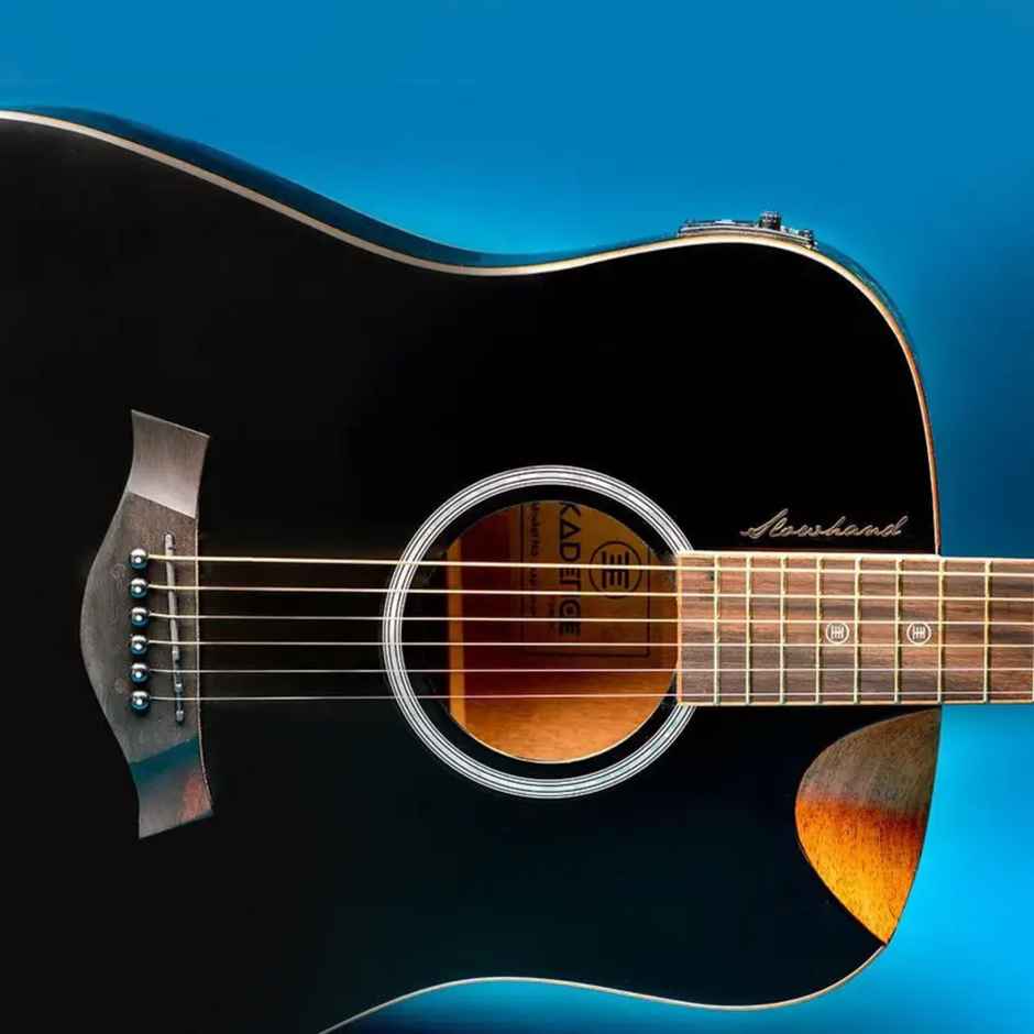 Kadence Slowhand Semi-Acoustic Guitar - Jumbo with Padded Bag | Cable & Capo | Black