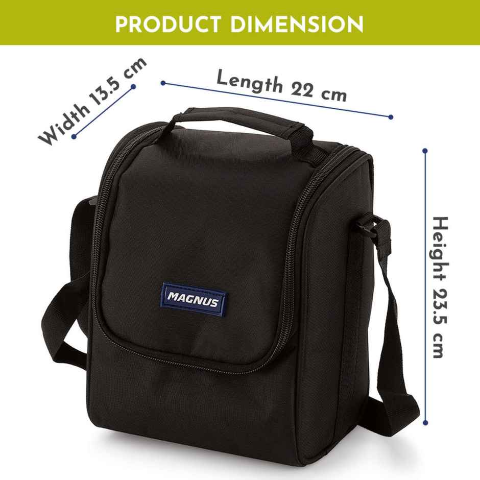 Magnus Microwave Eva 5 Lunch Box ( Black ) - 3 Containers, 1 Small Box, 1 Bottle, Cutlery Stainless