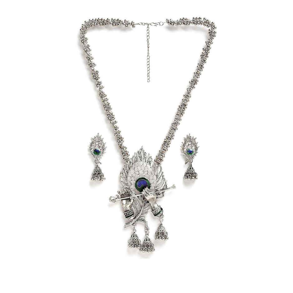 Shining Diva Fashion Stylish Traditional Oxidised Silver Necklace Set for Women and Gilrs | 13165s