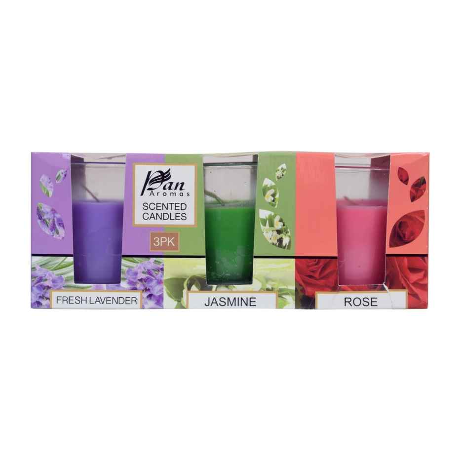 Pan Aromas 3-Pack Shot Glass Candle - Rose | Jasmine | Lavender