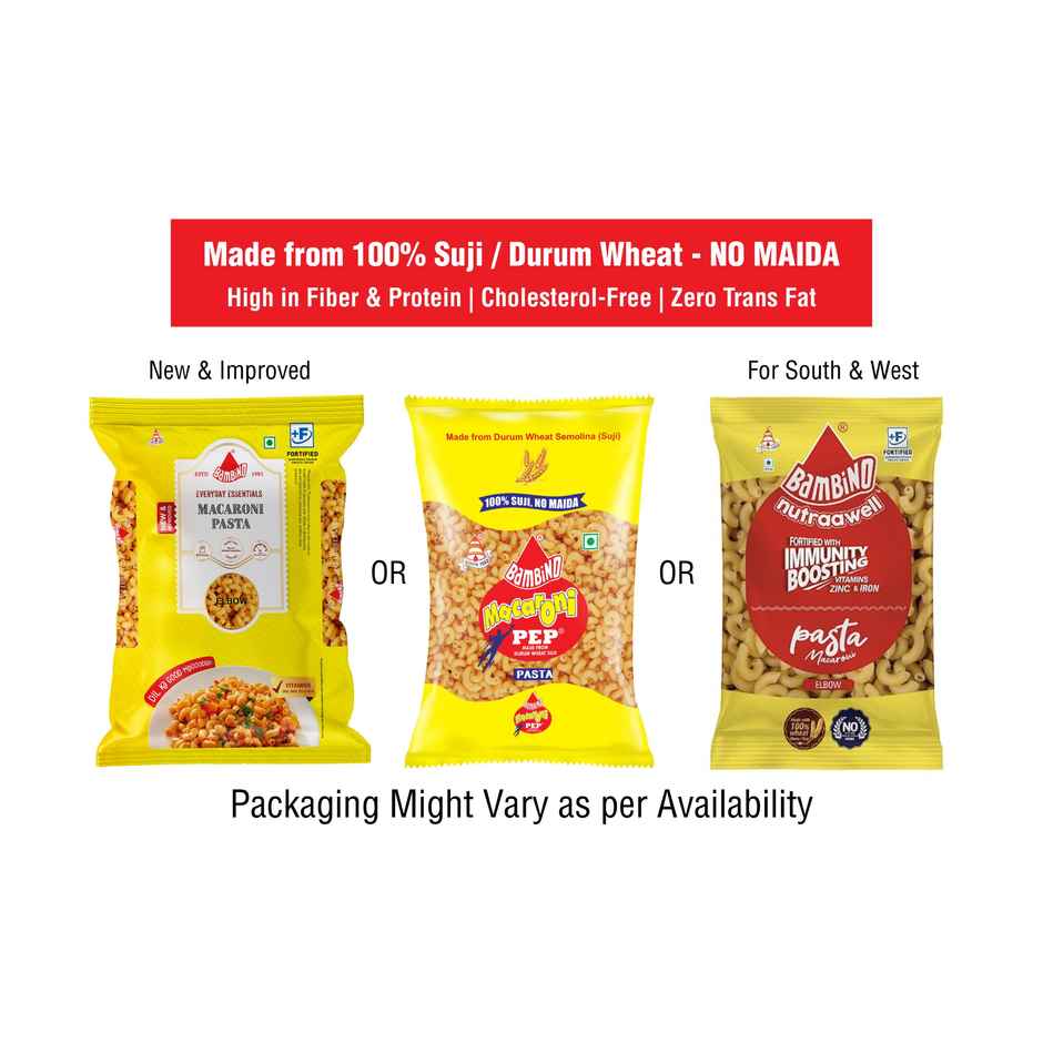 Bambino Macaroni Elbow Pasta - Pure Durum Wheat, No Maida, Protin Rich