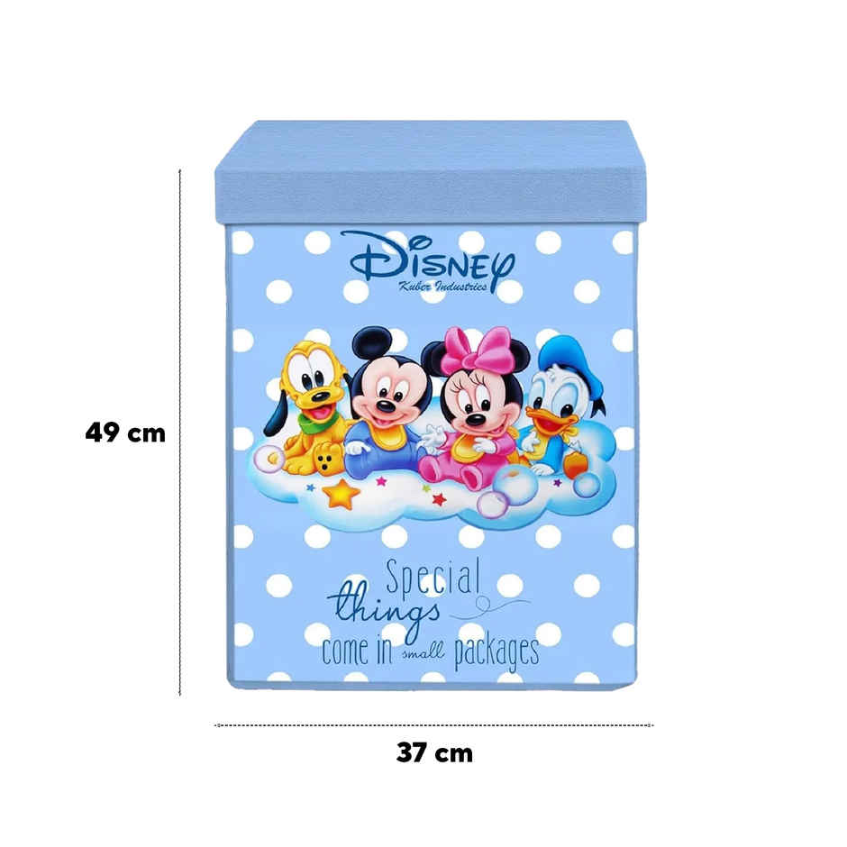 Kuber Industries Foldable 45 L Disney Mickey Team Laundry Basket with Lid | Sky Blue