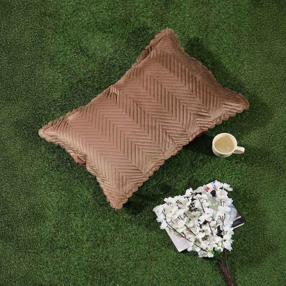 Hosta Homes Velvet Fabric Laser Cut Brown Pillow Cover Pack of 1