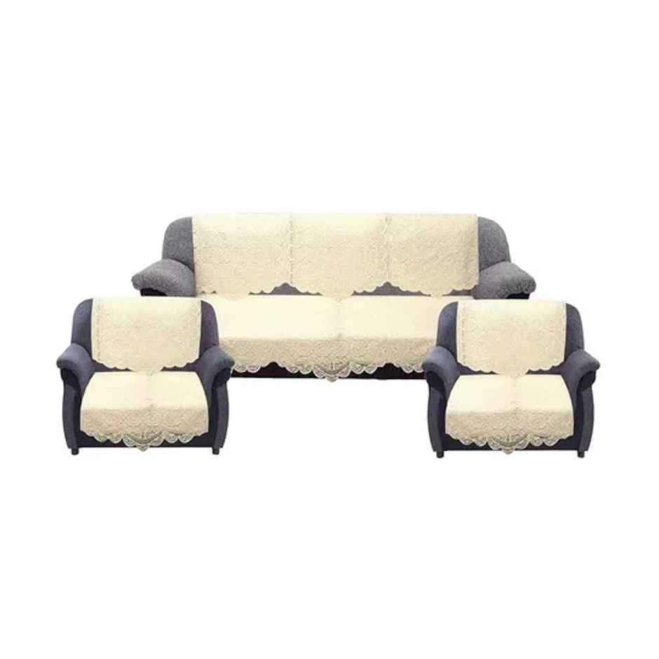 Kuber Industries Premium 5 Seater Sofa Cover | Chikankari Cotton Fabric | Cream