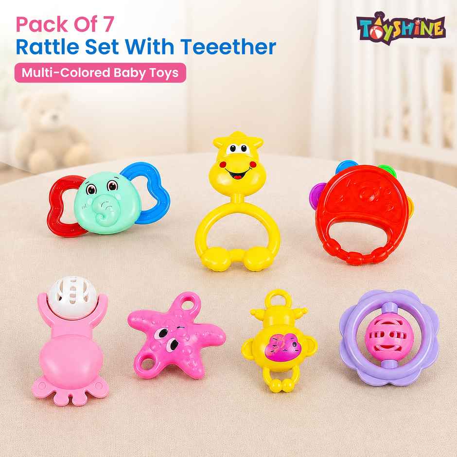 Toyshine Baby Rattle & Teether Set | 7 Non-Toxic Toys for Newborns