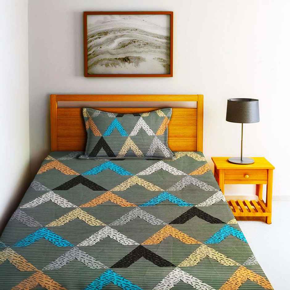 Elegant Weavers Topaz Single Geometric Bedsheet | With 1 Pillow Cover | Grey | 87 x 59 in
