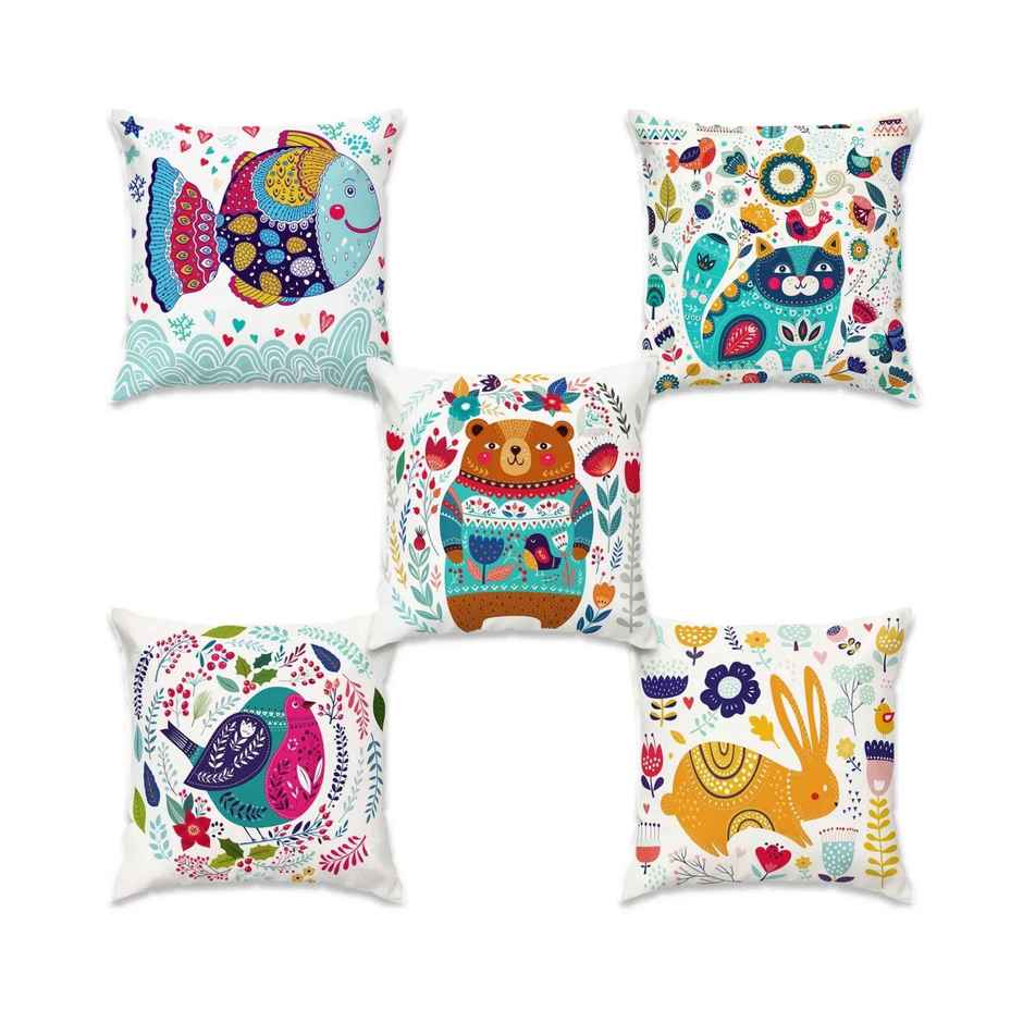 Polyester Cushion Cover | 16 x 16 inch | Animal | Multicolour