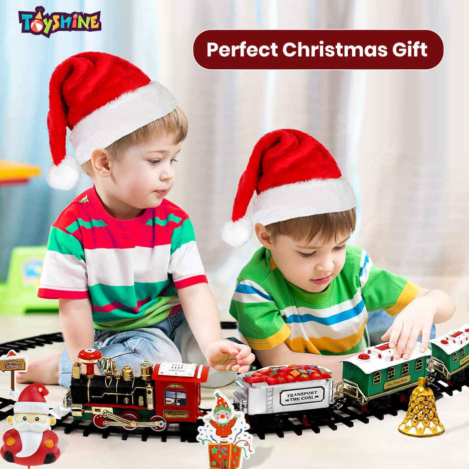 Toyshine Battery Operated Toy Train | Real Smoke, Pull Back Santa & LED Lights