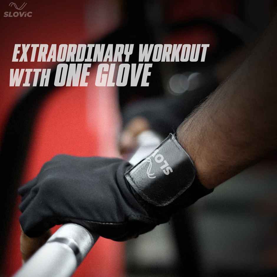 Slovic Leather Gym Gloves for Men & Women Weightlifting & Workout - Black