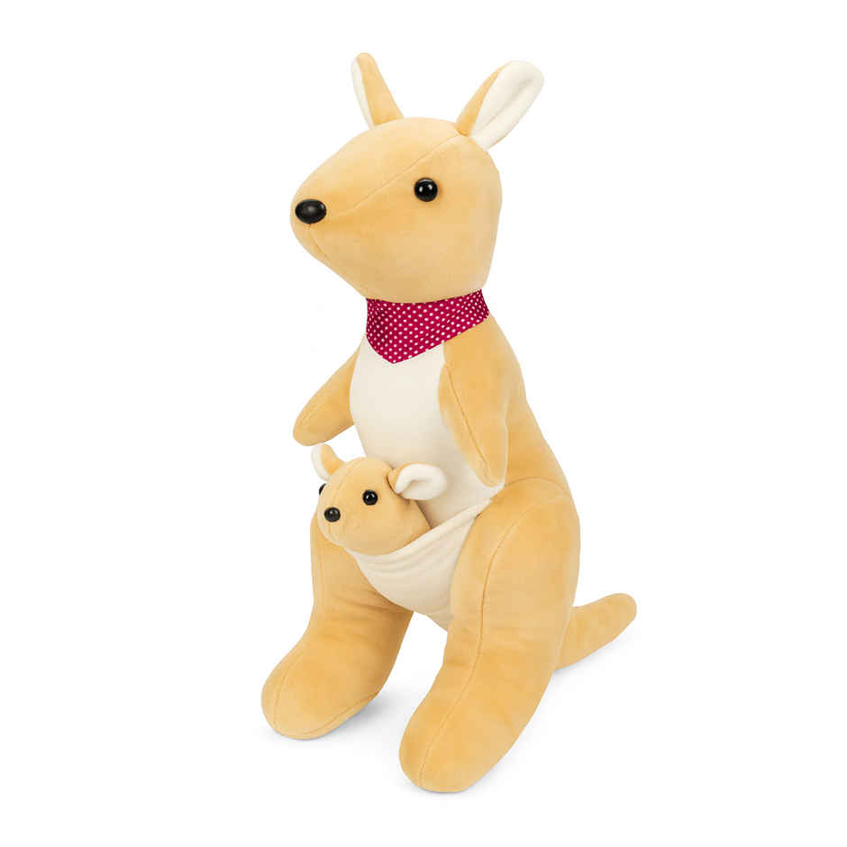 Spanker Kangaroo Soft Toy with Baby Joey Cute Plush for Kids Decor - 34 cm