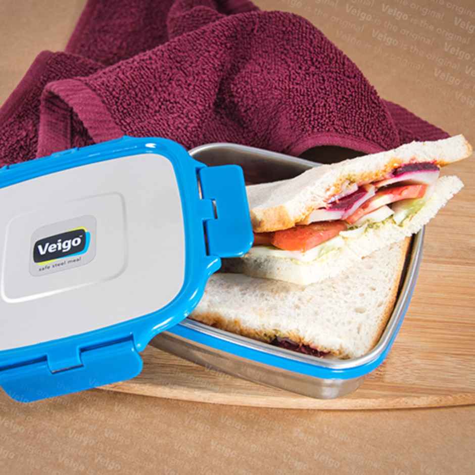 Veigo Sandwich- Stainless Steel Leakproof Lunch Box Square | 630 ml Compact for Outdoors- Dark Blue