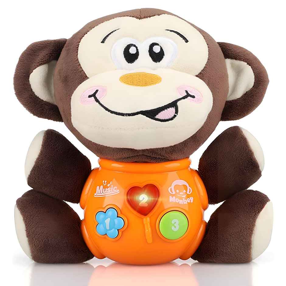 Toyshine Stuffed Musical Monkey With Lights | Educational Toy For Infants | Above 6 Months Age