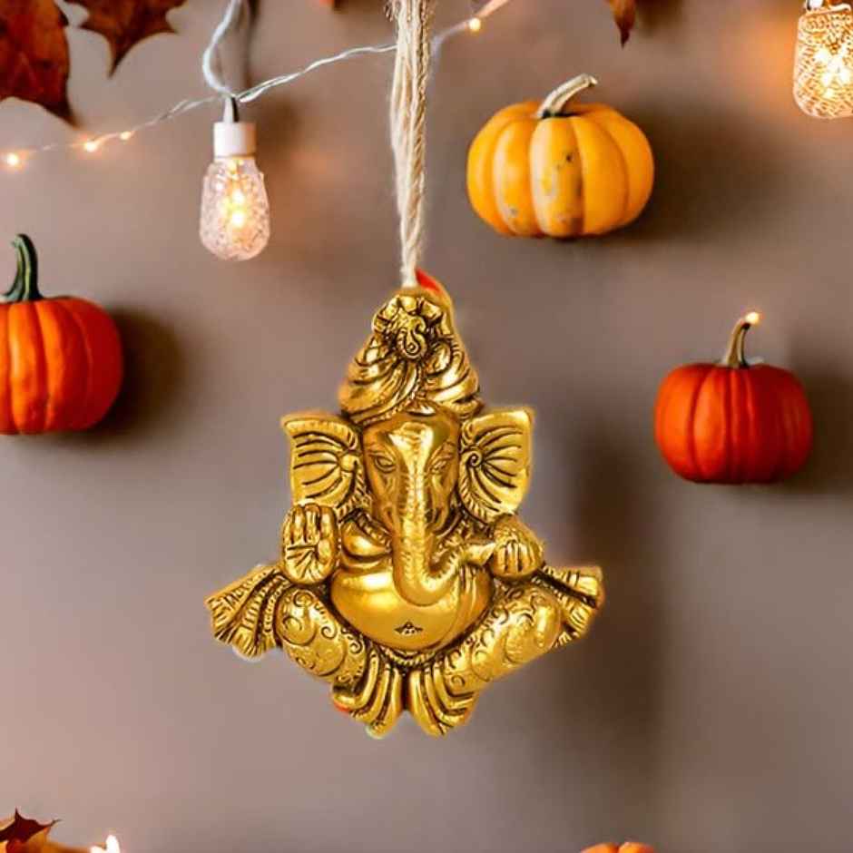 Ganesh Ji Ashirwad Mudra Wall Hanging in Gold Polish | Devnidhi