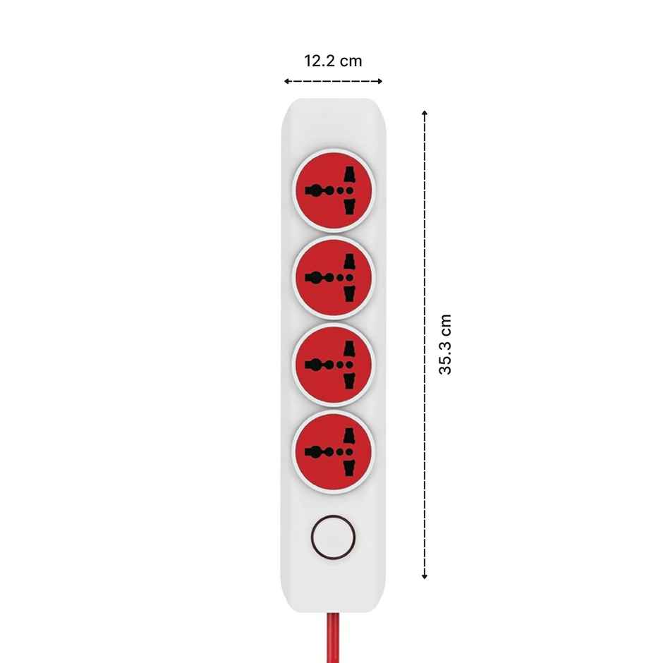 Ailkin 4 + 1 250 Volts Power Strip Extention Board with Master Switch, Indicator, Safety Shutter & 4 International sockets, Extension Cord for Home Appliances - Red & White 