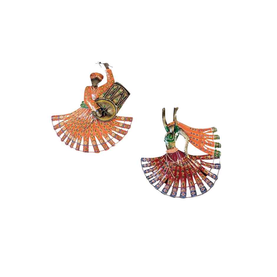 Ekhasa Rajasthani Dancers Metal Wall Decoration Items For Living Room, Art Sculpture For Wall Decor