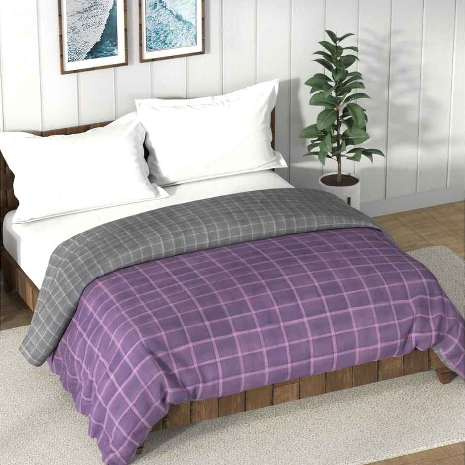 Nautica 100% Premium Cotton Fabric Comforter for All Weather | Double | Ocean Checks | Purple, Grey