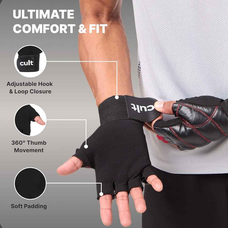 Cult Workout Gym Gloves | Large | Black/Red