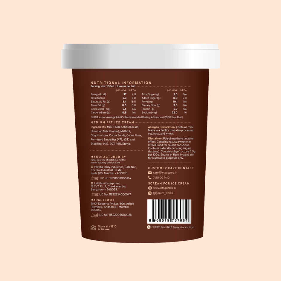 Go Zero Belgian Dark Chocolate Guilt Free Ice Cream Tub