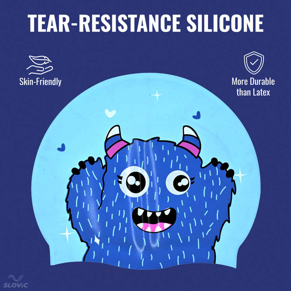 Slovic Kids Swimming Cap - Stretchable, Leak-Proof & Soft Comfort Fit