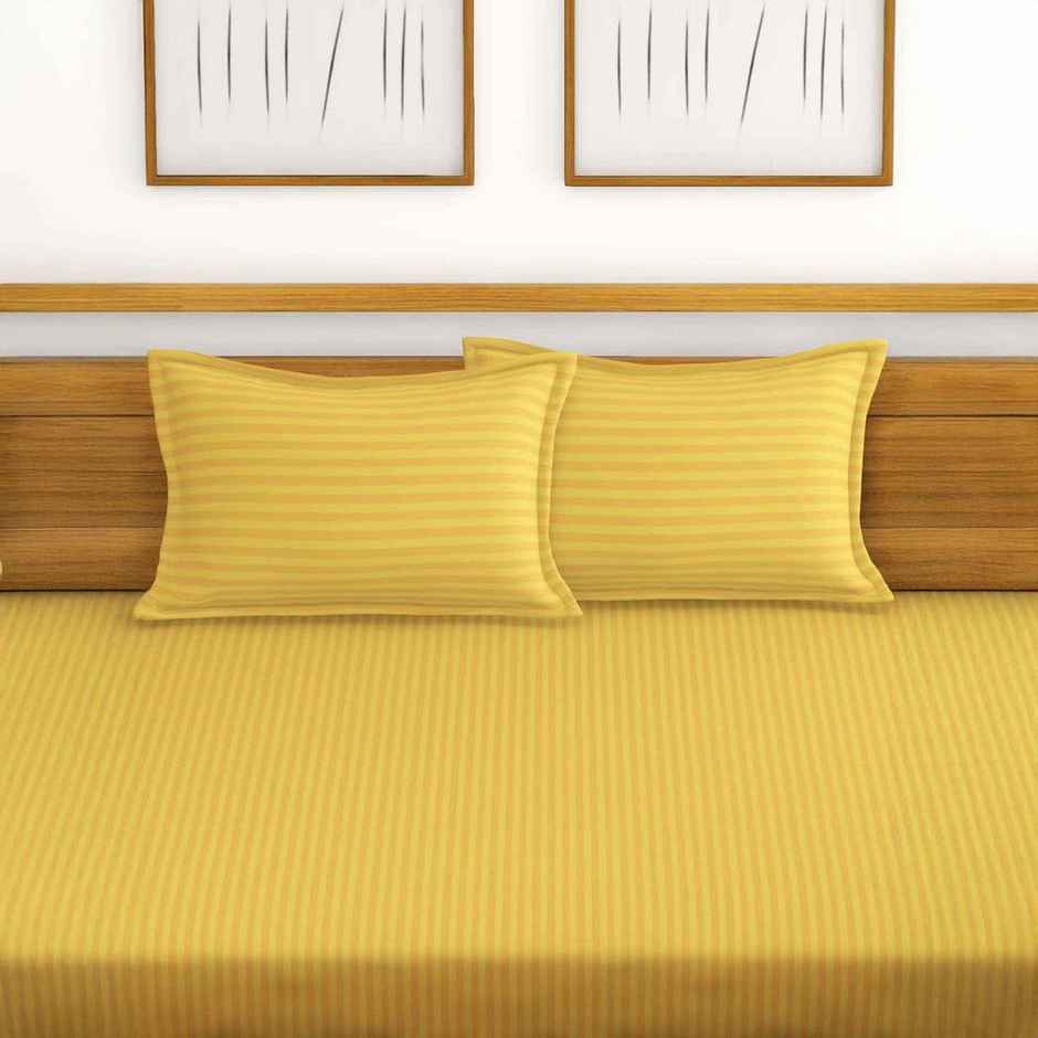 Bianca Super Soft 100% Cotton Satin Stripe Double Bedsheet, 2 Pillow Covers | Hilton | 108 x 108 in